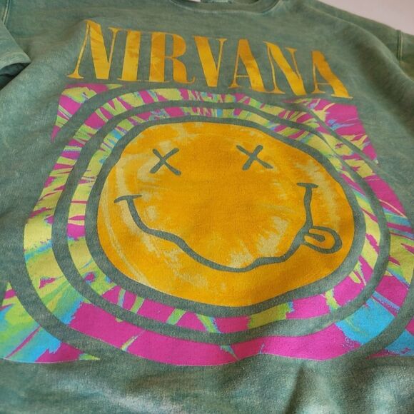 NEW URBAN OUTFITTERS NIRVANA DYED FACE GREEN SWEATSHIRT M MEDIUM NWT - Picture 2 of 6